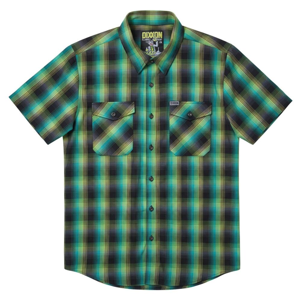 Dixxon Short Sleeve Bamboo Shirt Size 2X Green Plaid Mad Scientist Button Front